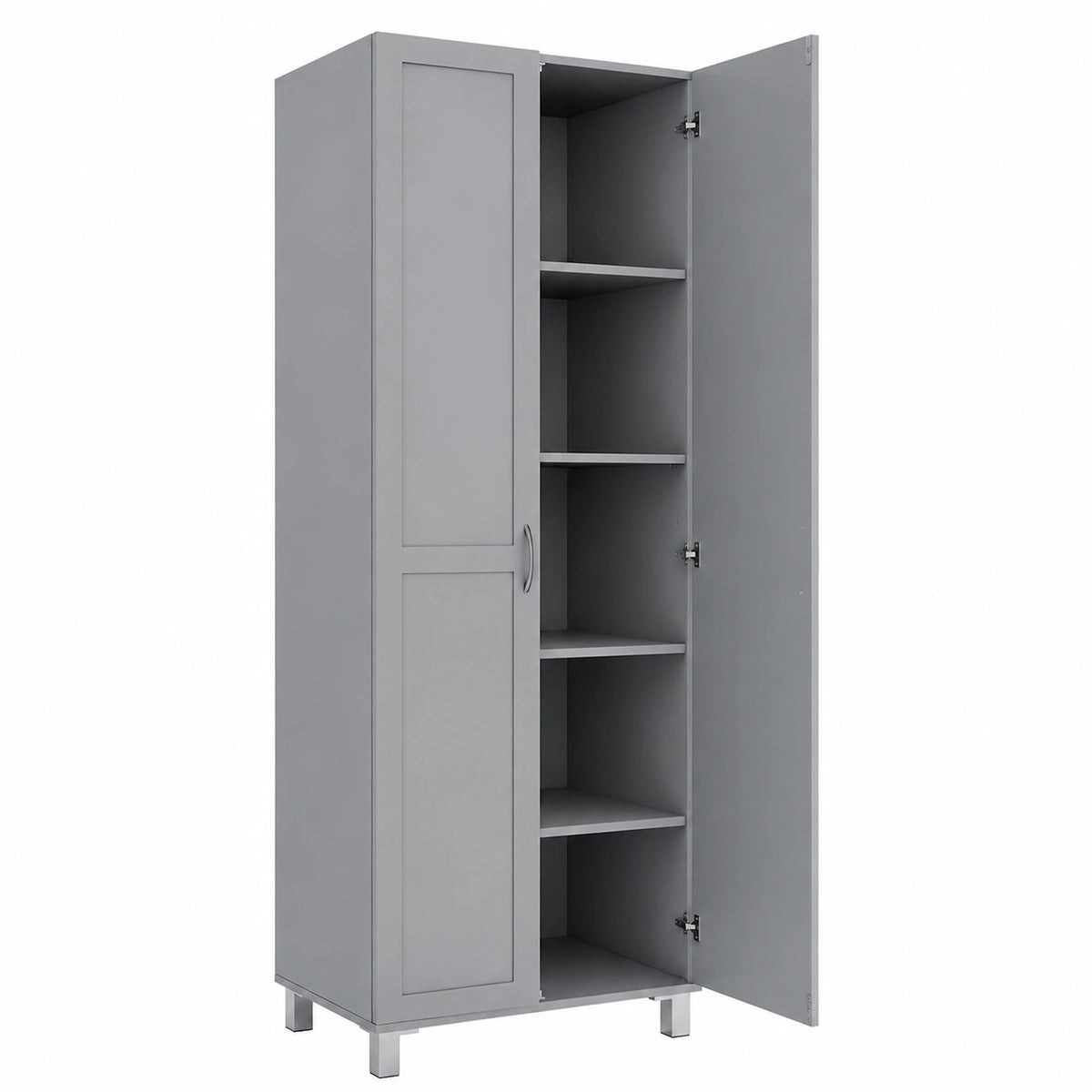 Modern gray kitchen cabinet by neltrava with multiple doors, 187 cm tall, suitable for dining room, kitchen, or living room.