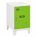 Green metal storage cabinet from neltrava, ideal for home organization and warehouse use, measures 575 x 400 x 500 cm.