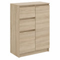 Neltrava oak wood sideboard with 3 drawers and multiple doors, ideal for living room, bedroom, or office storage.