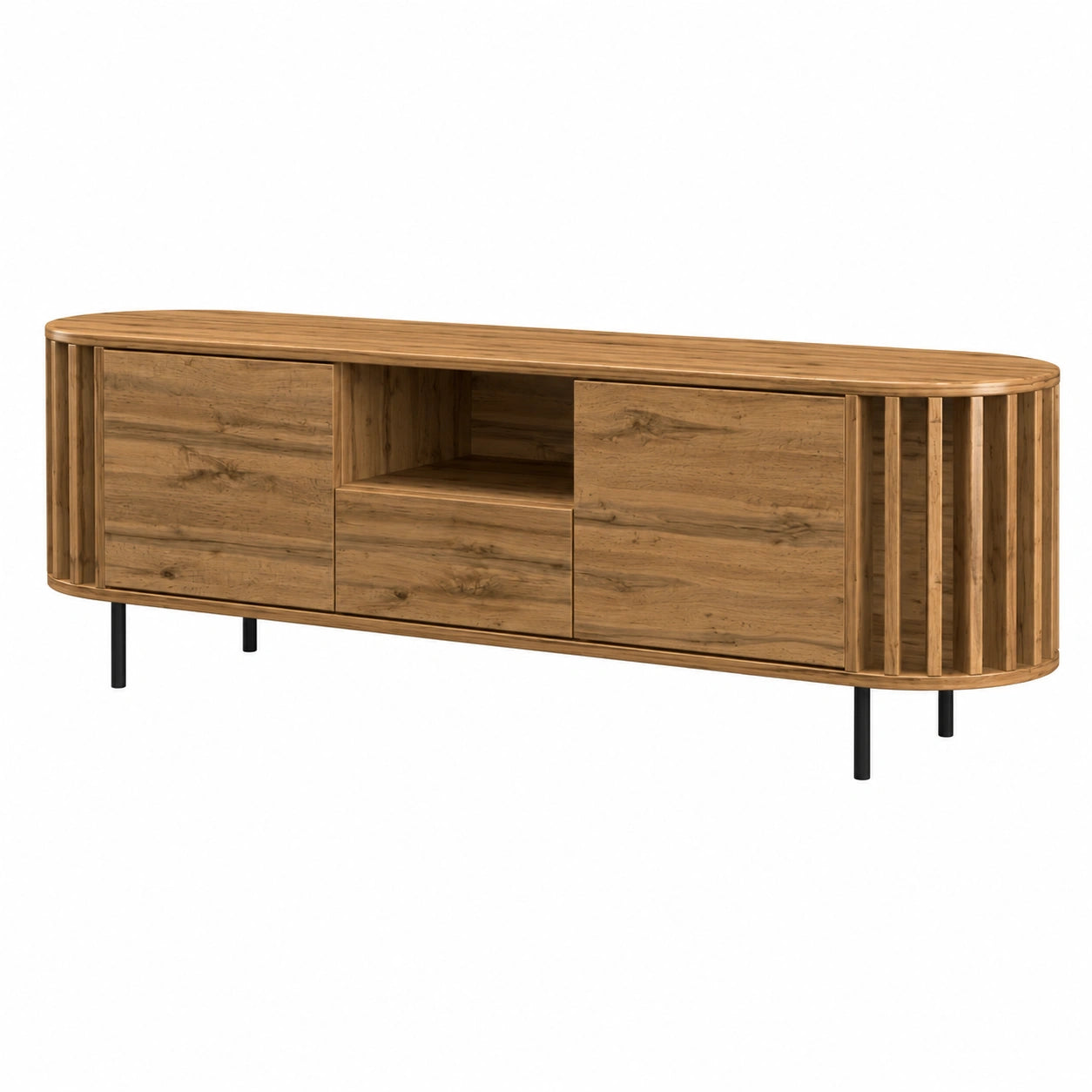 Neltrava wooden sideboard with storage, 180x40x50 cm, made of oak wood, ideal for living rooms and bedrooms.