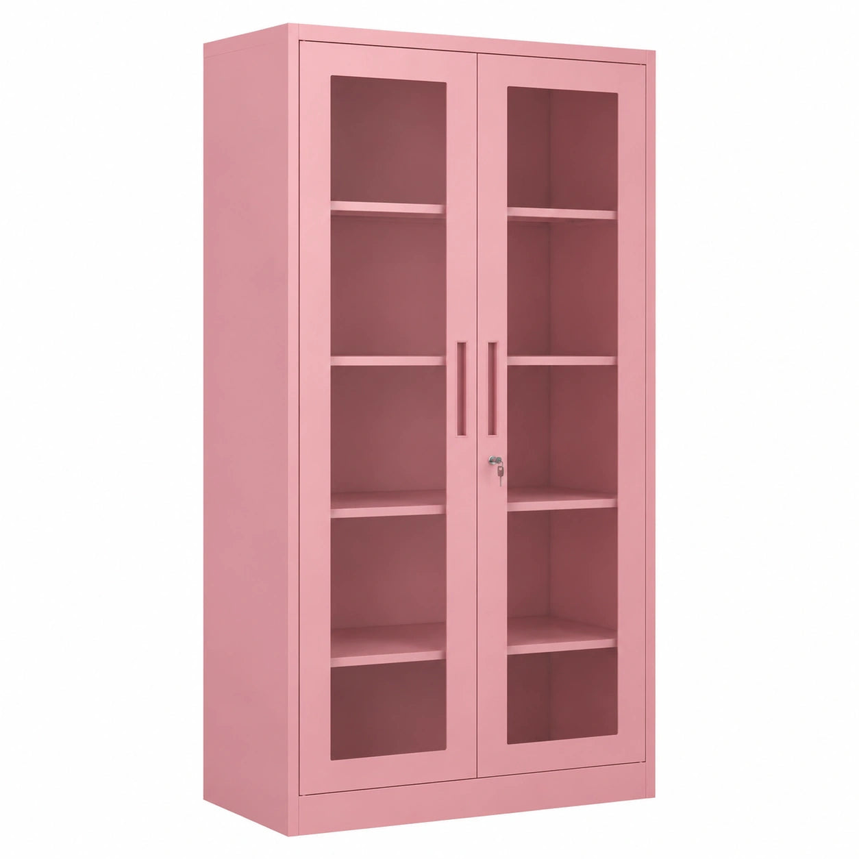 Pink metal kitchen cabinet by neltrava, 185 cm tall, with doors and handles, suitable for household storage and modern kitchen decor.