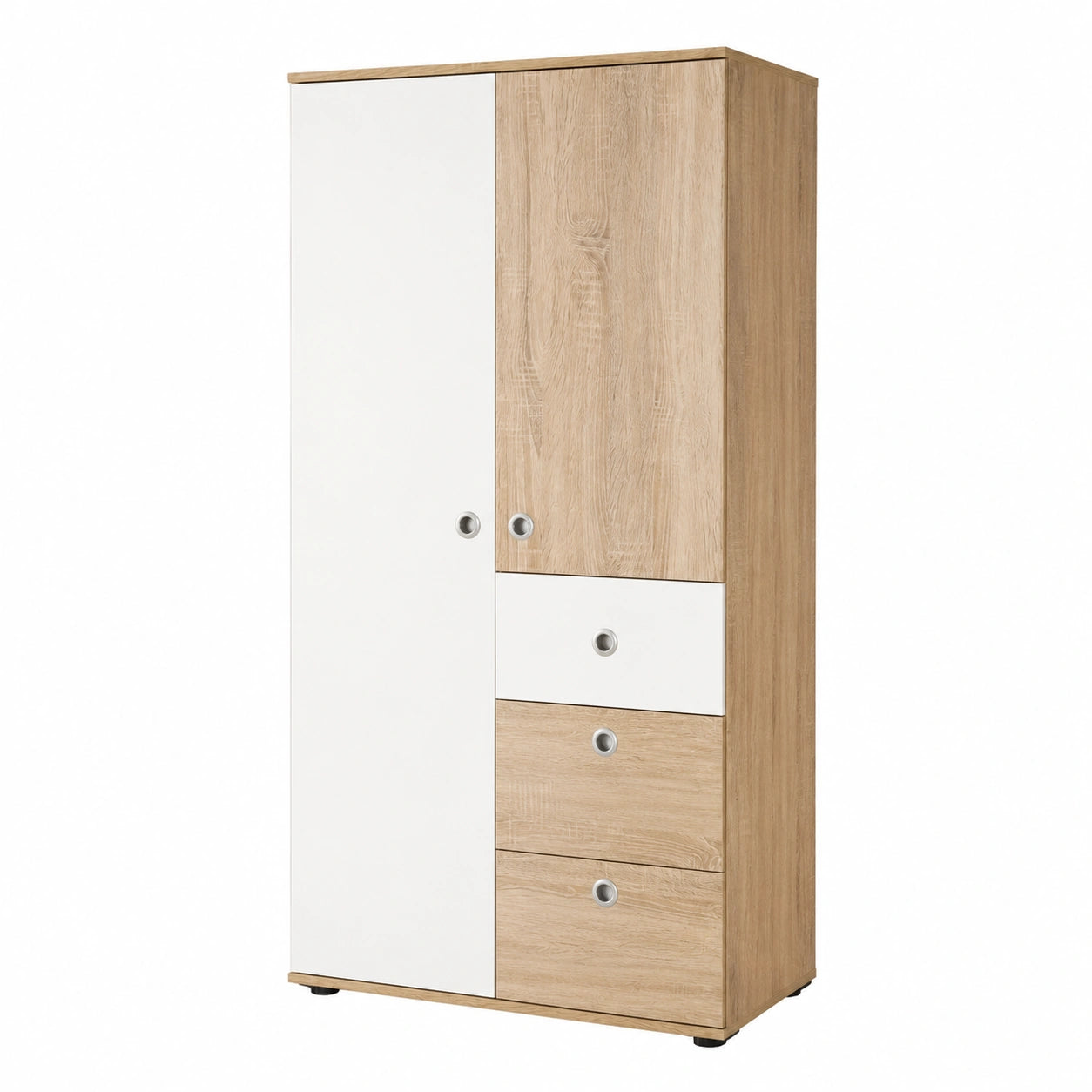 Neltrava baby wardrobe in oak wood, 90x191x53 cm with multiple doors, ideal for baby and toddler rooms, featuring spacious storage