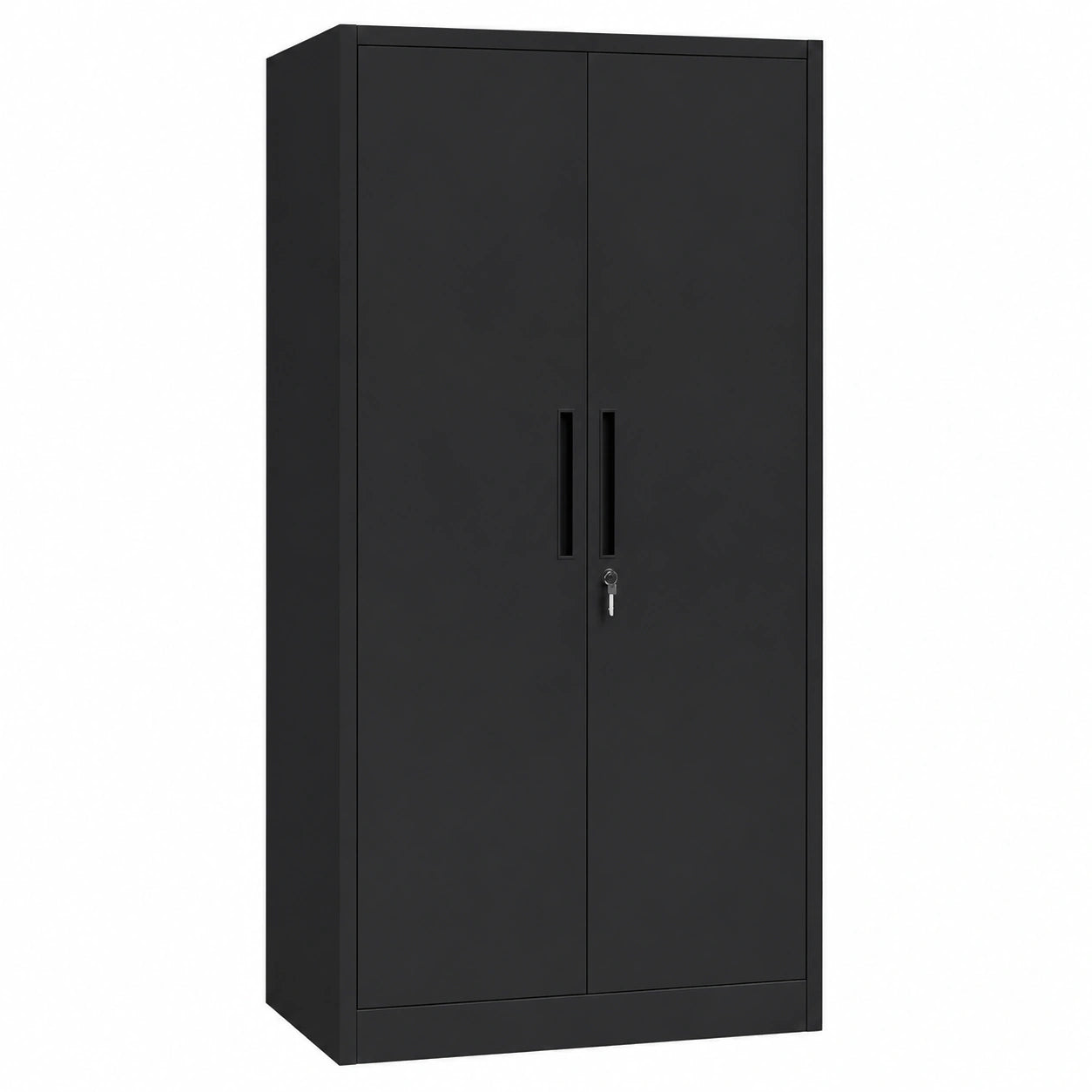 Black metal storage cabinet with shelves from neltrava, ideal for kitchen, household, and living room organization.