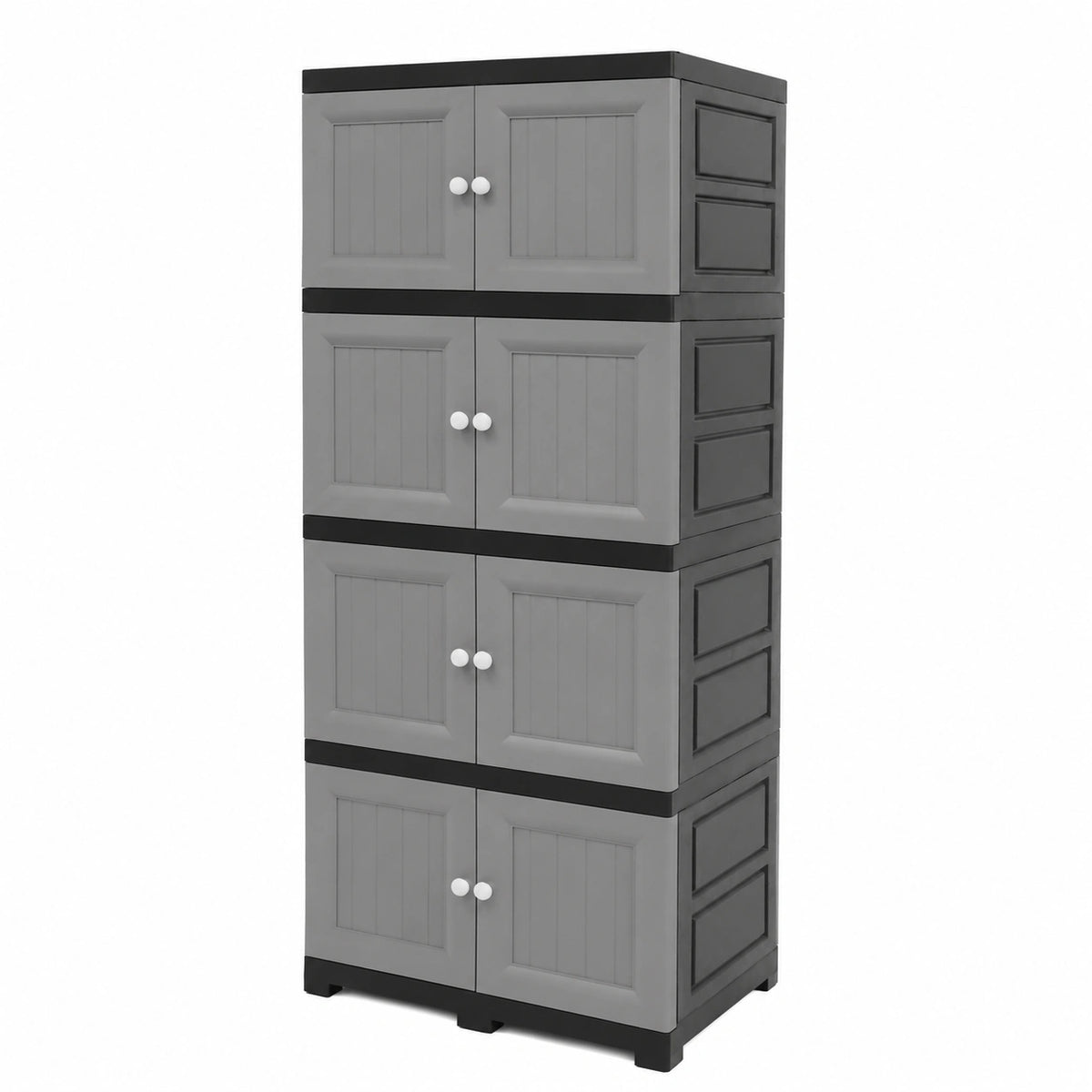 Neltrava multi-purpose storage cabinet in beige with four doors and metal handles, ideal for home or workshop organization.