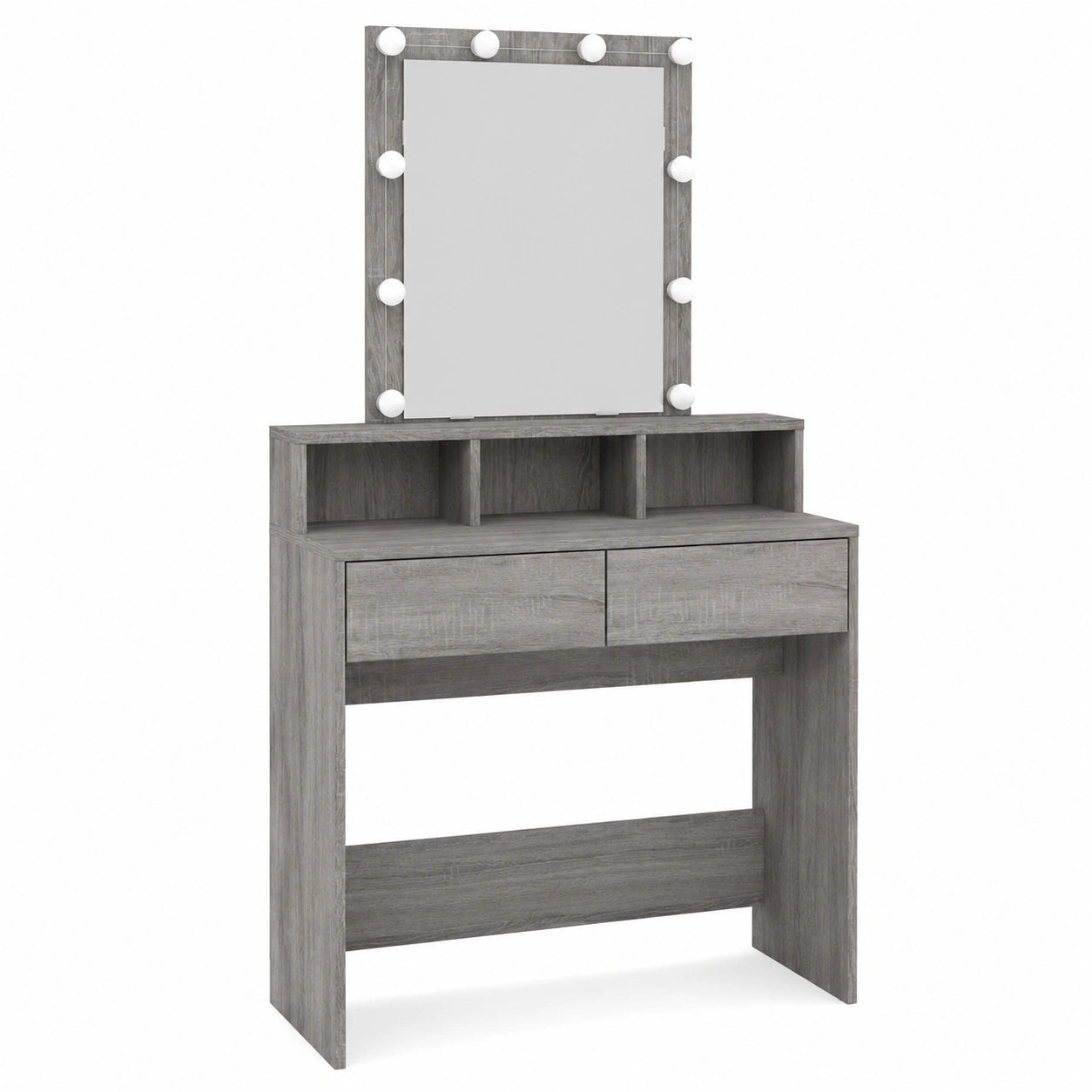 Gray Schminktisch vanity table with mirror and storage compartments, measuring 80×41×144.5 cm, by neltrava, for home and furniture.