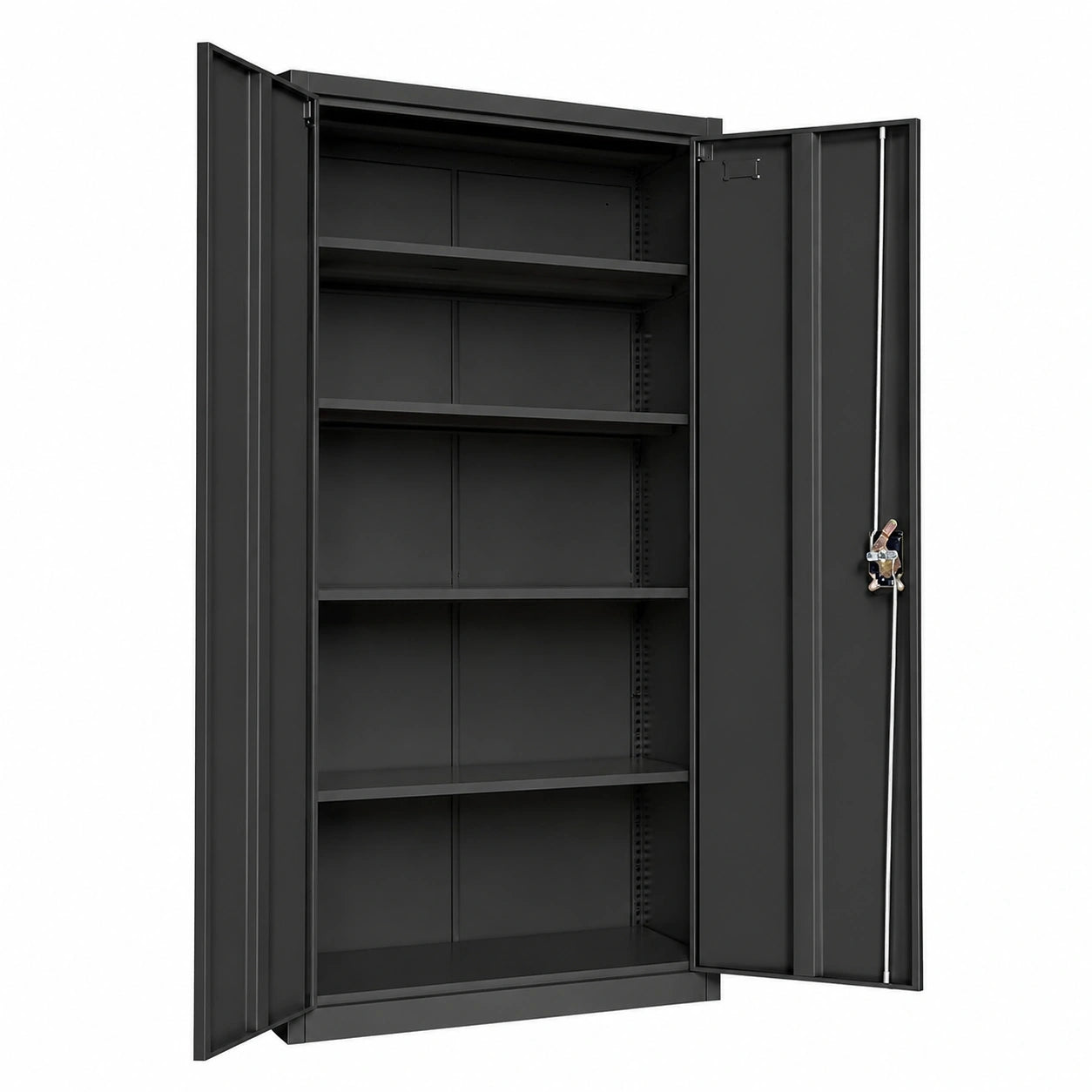 Black Neltava office filing cabinet with multiple doors and shelves, measuring 90x40x185 cm, suitable for office storage.