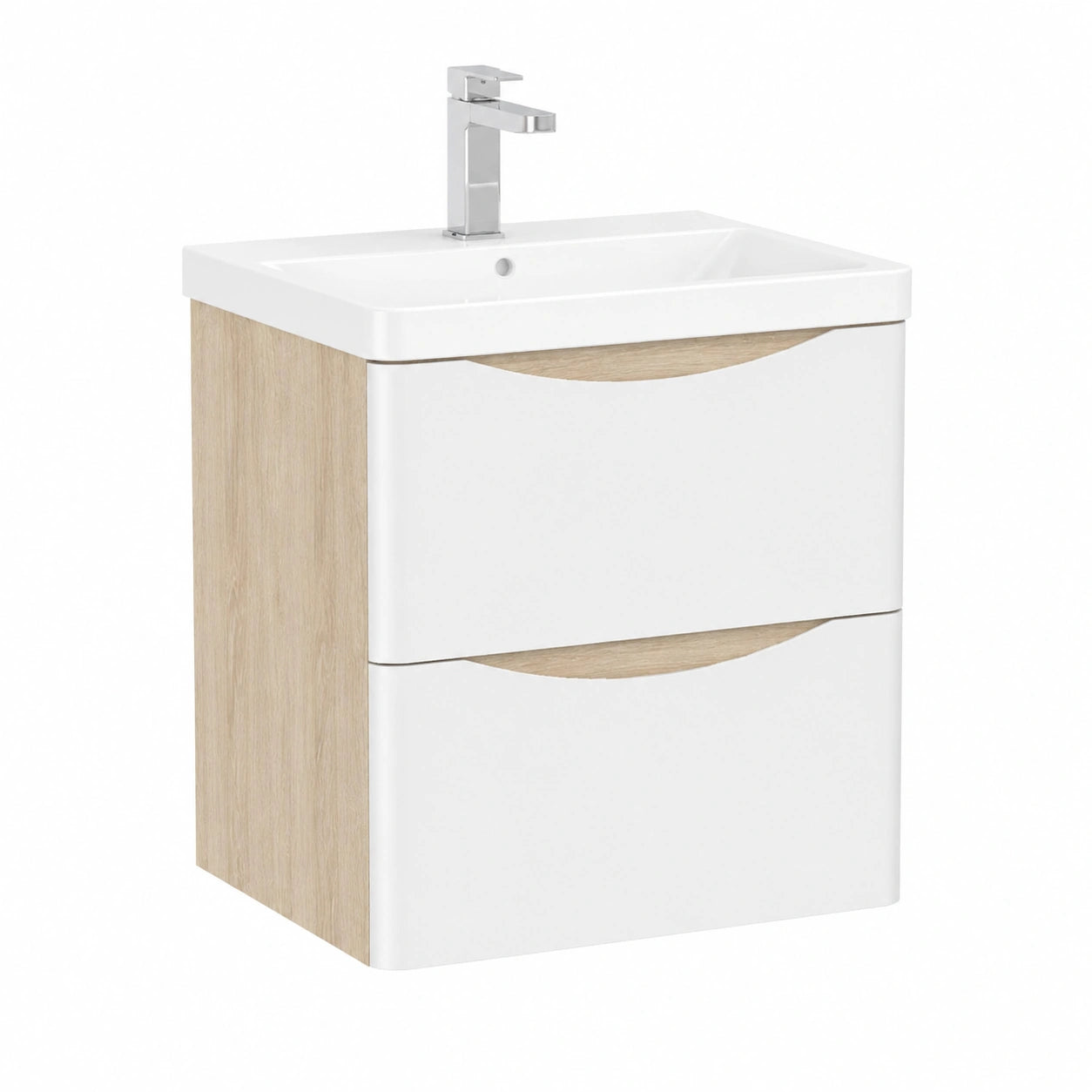 Hängender Badezimmerschrank aus Eichenholz mit 50 cm Breite und Schubladen, ideal für Küche, Haushalt und Wohnen.