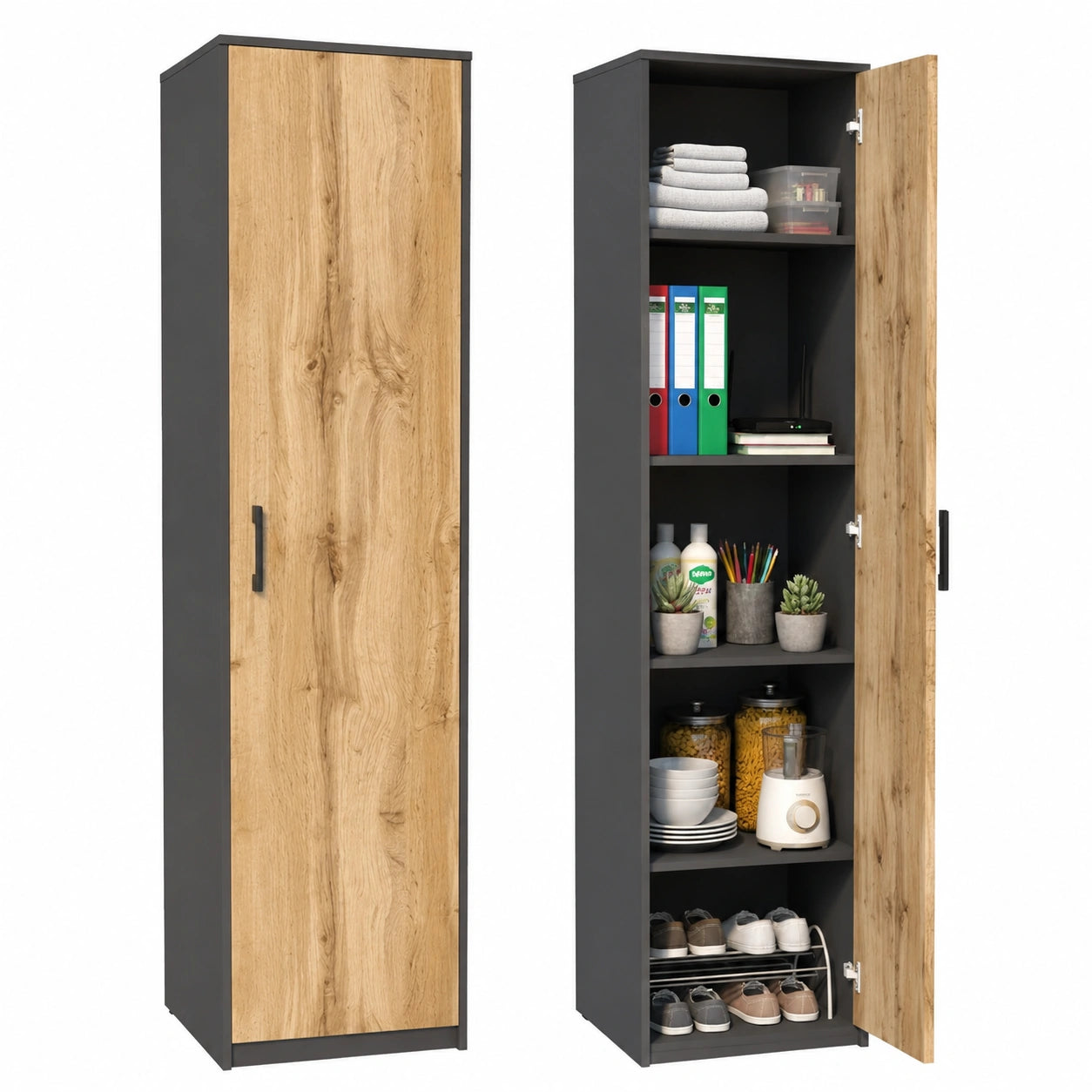 Neltrava Regal in Eichenholz, 39 cm with shelves, ideal for living room, bedroom, and office storage.