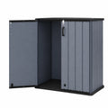 Gray plastic garden cabinet from neltrava, 120x65x117 cm, ideal for outdoor storage on garden or terrace.