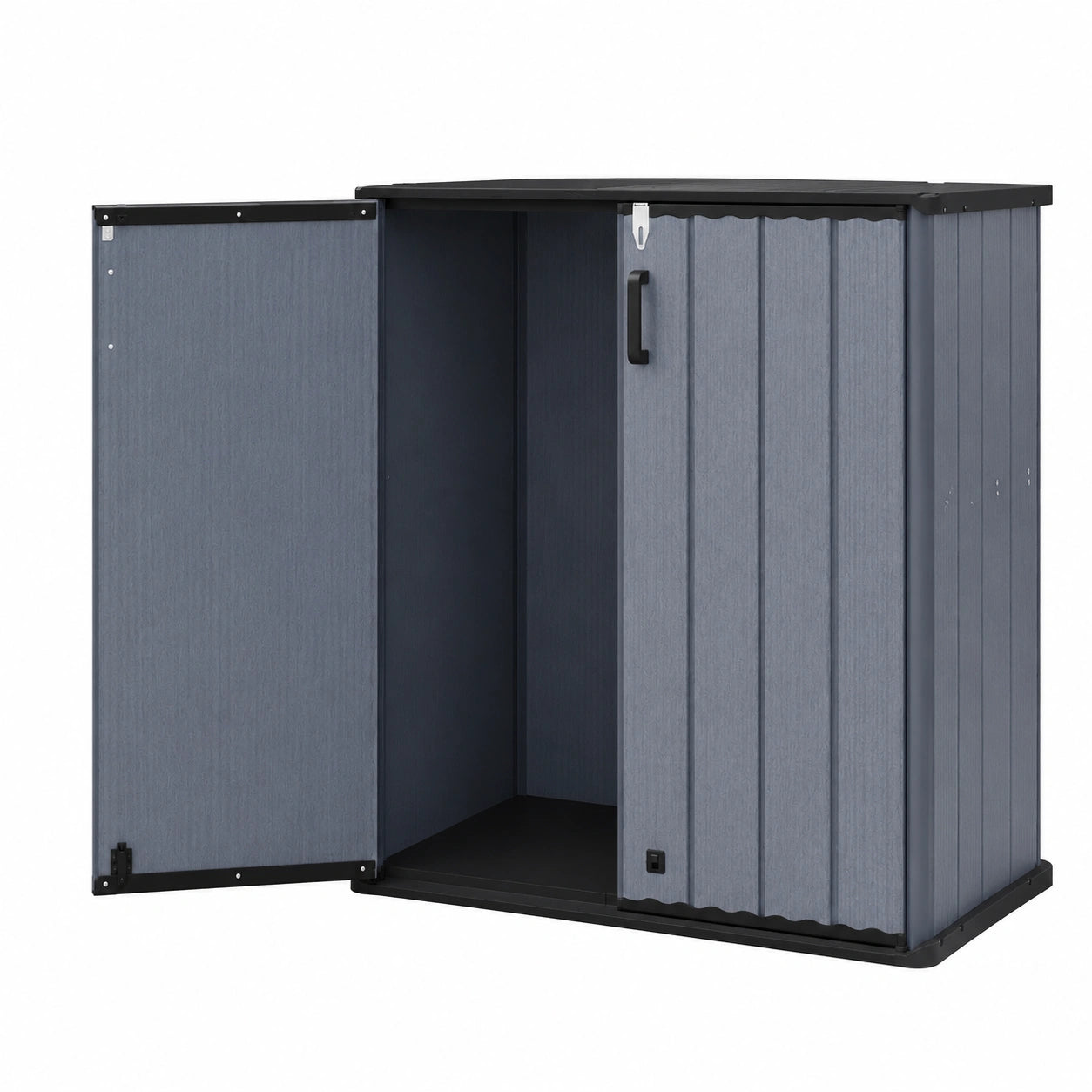 Gray plastic garden cabinet from neltrava, 120x65x117 cm, ideal for outdoor storage on garden or terrace.