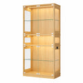 Neltrava glass display cabinet with LED lighting, oak wood and glass, ideal for living room, bedroom, or office storage.