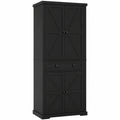 Neltrava black freestanding kitchen cabinet with drawers and multiple doors, 184 cm tall, ideal for dining room and kitchen storage