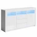 Neltrava modern 160 cm kitchen sideboard with LED lighting, drawers, and multiple doors for dining room or kitchen storage.